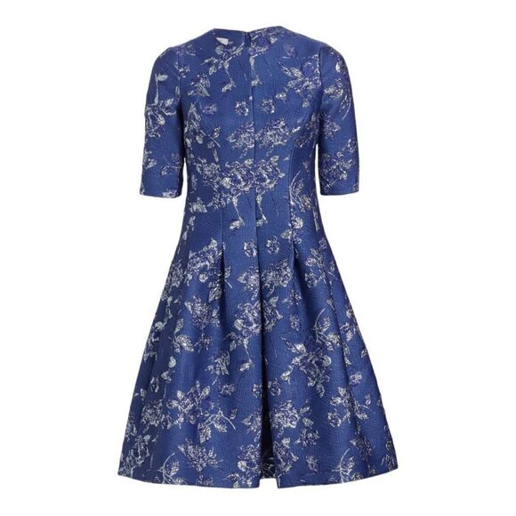 Teri Jon Blue Jacquard Floral Print Box Pleat Dress Size 2 NWT - Picture 3 of 11